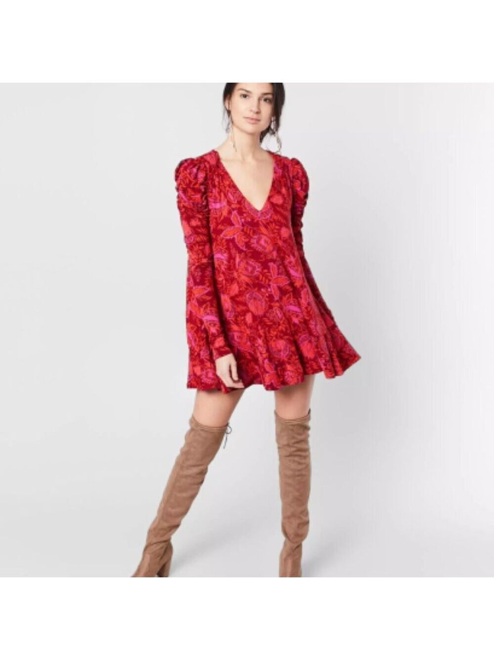 Free People Womens Size XS Hello Lover Tunic Top Scarlett Combo Boho V-Neck